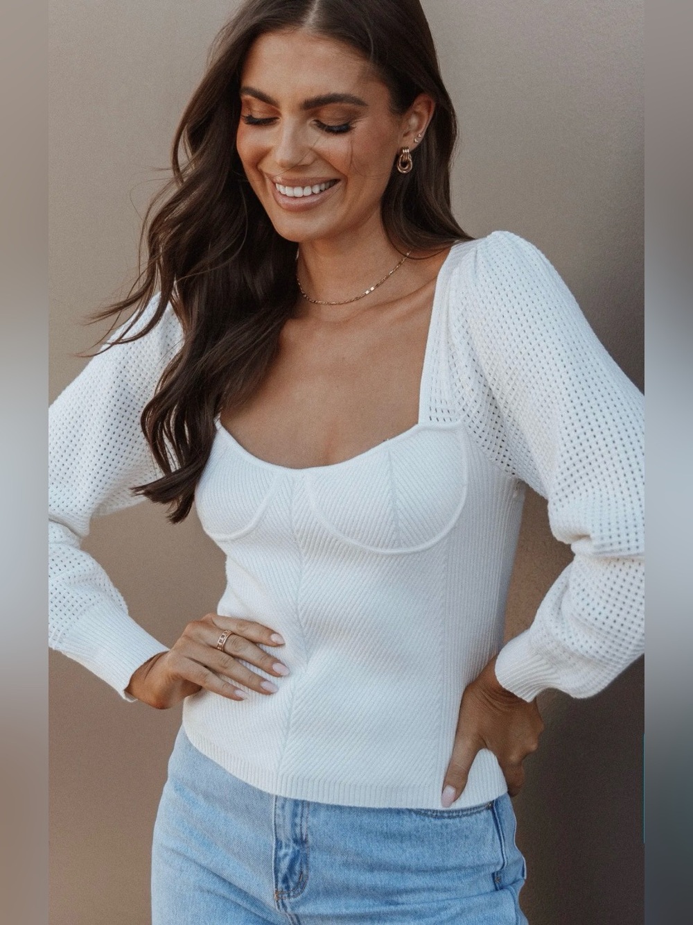 PETAL & PUP Madalyn Rib Bustier Sweater Ivory Size 2 NWT Coquette Balletcore